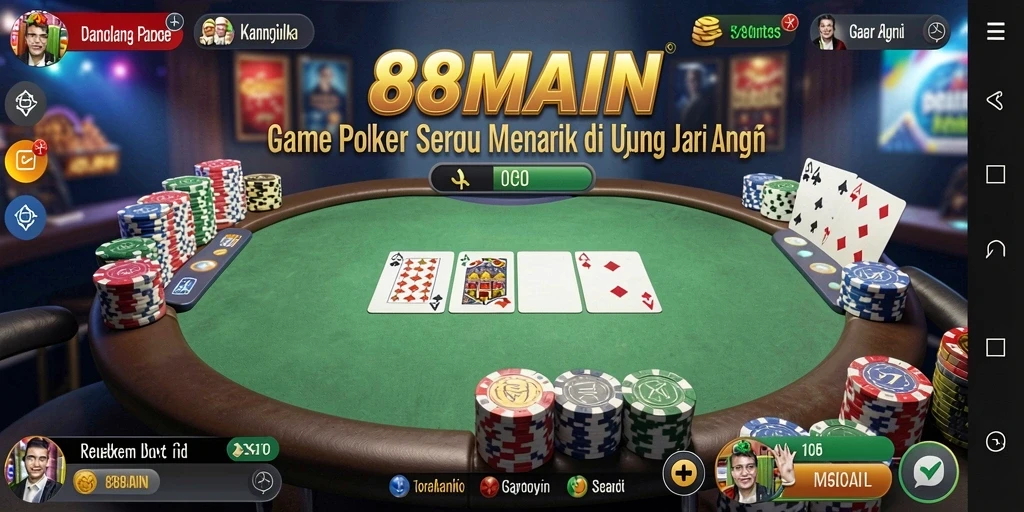 Tampilan utama gameplay Poker yang menarik di 88MAIN.