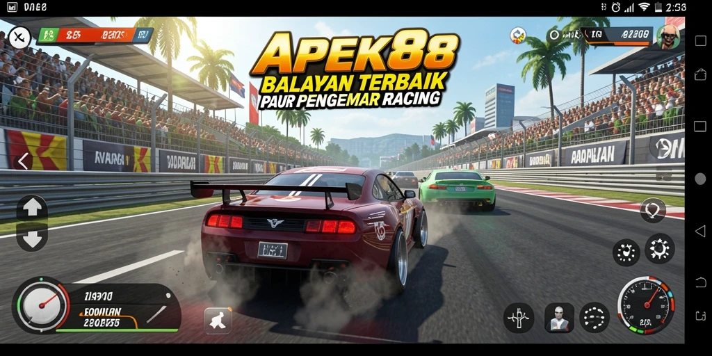 Tangkapan layar gameplay APEK88 yang mendebarkan saat balapan.
