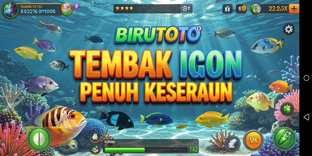 Screenshot gameplay BIRUTOTO menampilkan pemain menembak ikan dengan seru.