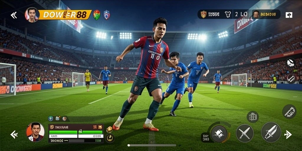 Tampilan dinamis dan interaktif gameplay DOWER88 yang menampilkan berbagai olahraga.