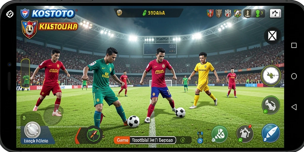 Tampilan gameplay KOSTOTO dengan aksi sepak bola yang seru.