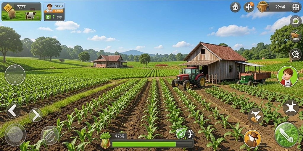 Tangkapan layar gameplay L777 menunjukkan aktivitas pertanian yang menyenangkan.