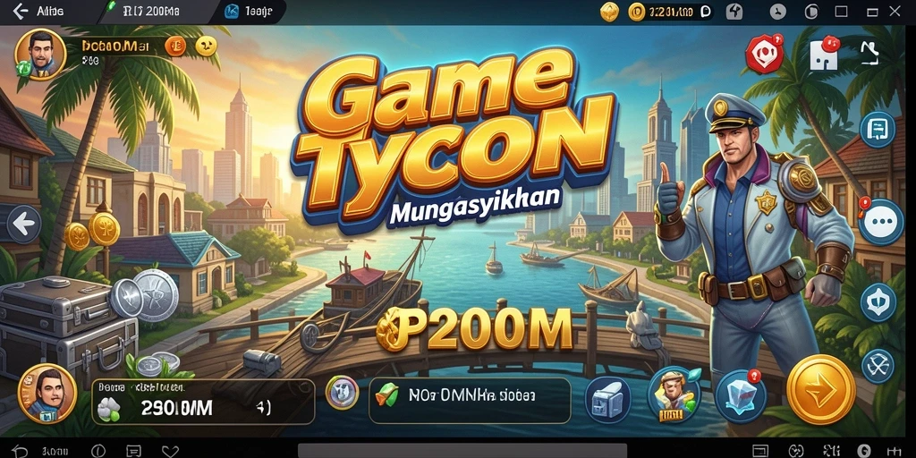Tampilan gameplay P200M dengan elemen manajemen bisnis.