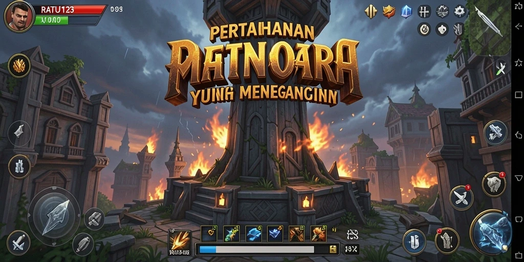 Screenshot gameplay menegangkan dari RATU123 Tower Defense.