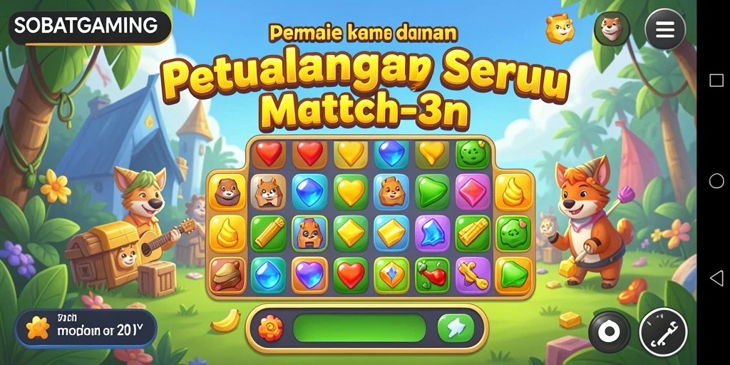 Tampilan gameplay SOBATGAMING dengan level Match-3 yang seru.