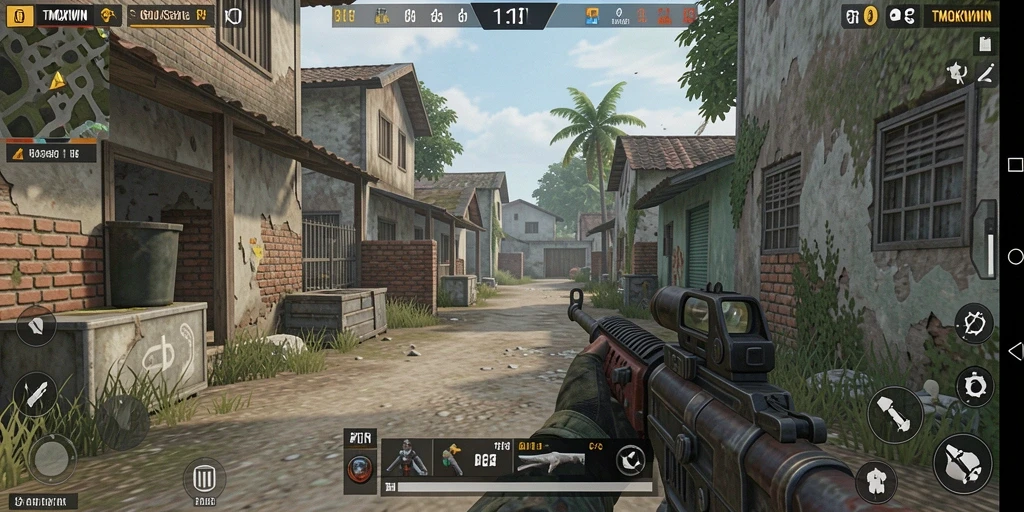 Tampilan gameplay menegangkan dari TMOKWIN dengan aksi tembak-menembak.